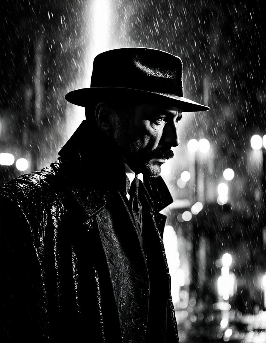 Film noir - Detective in a rainy street at night