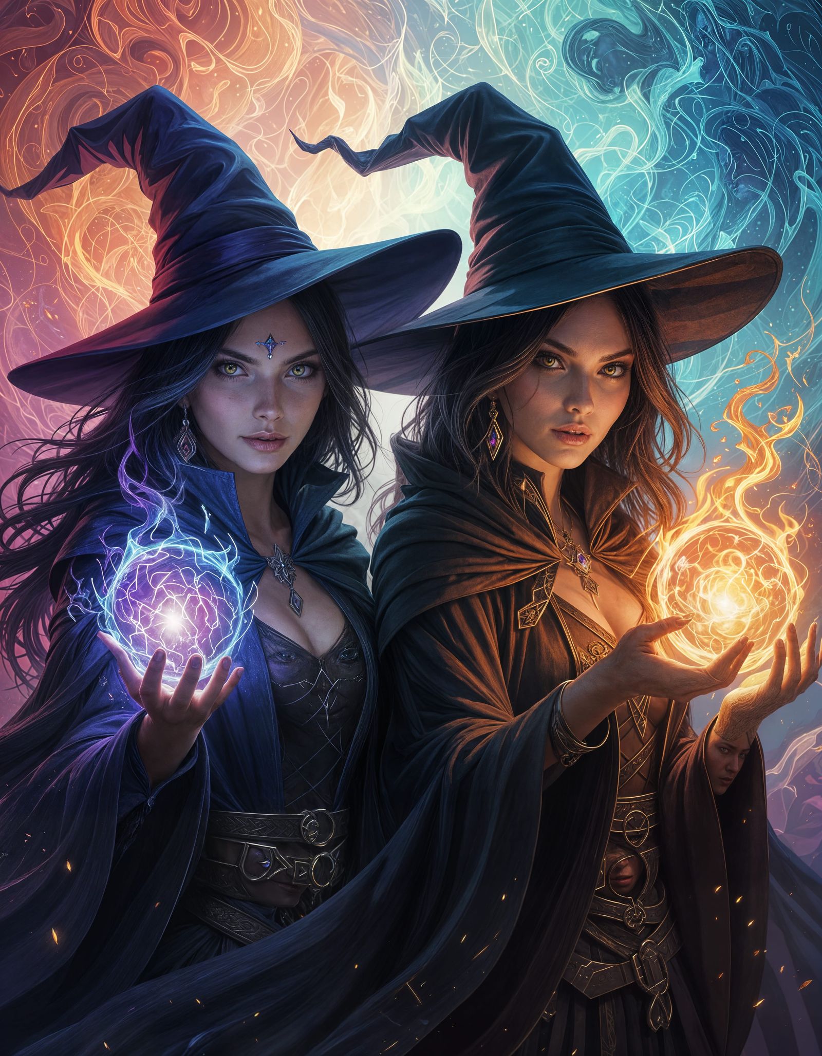 Elemental Twin Witches of Light and Dark