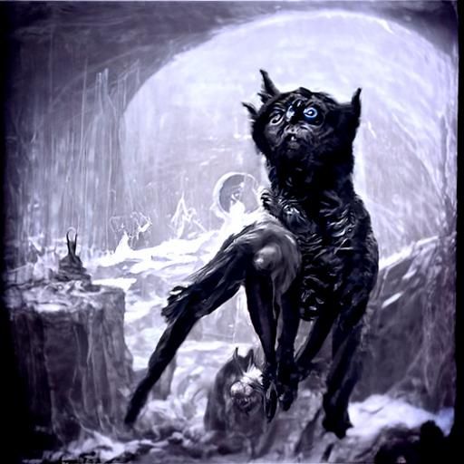 Terrifying Cat-Human Entity in Horror Style