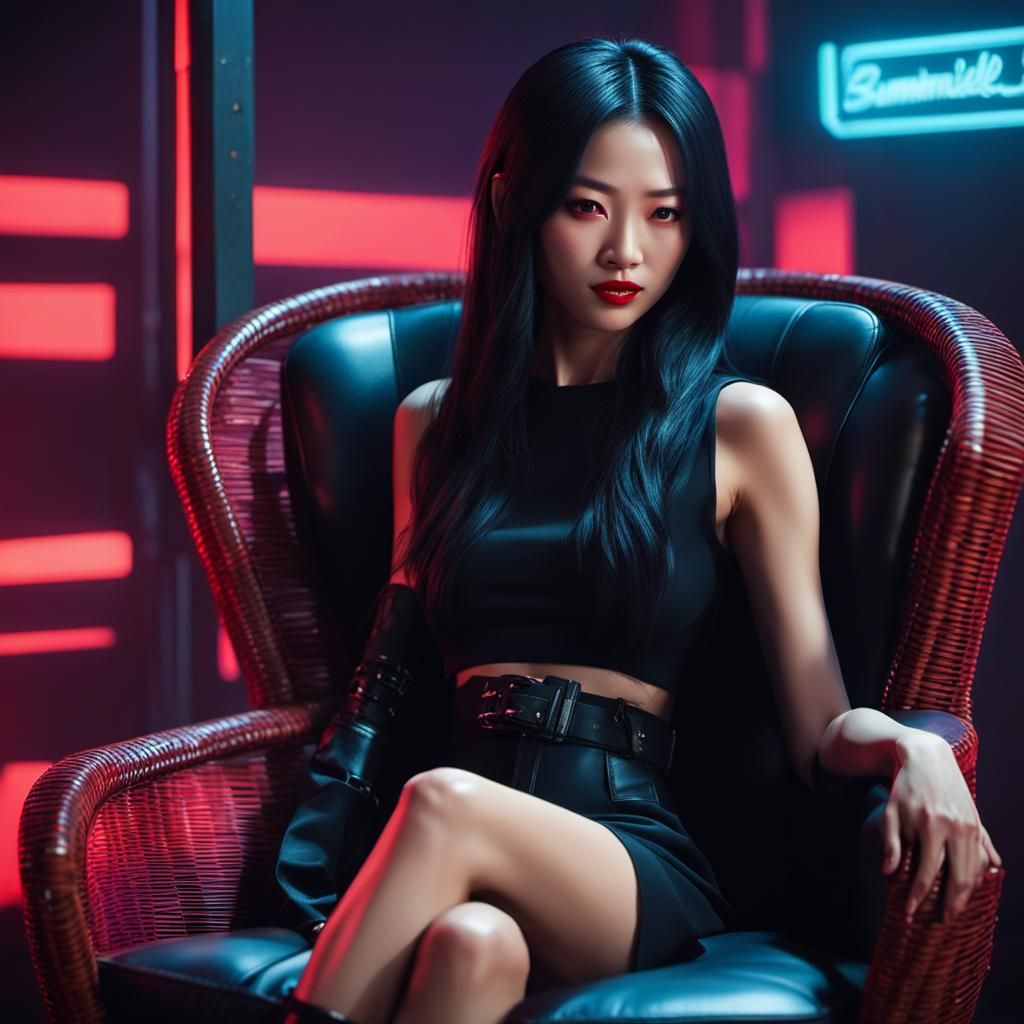 Cyberpunk Asian Woman Portrait in Neon Style