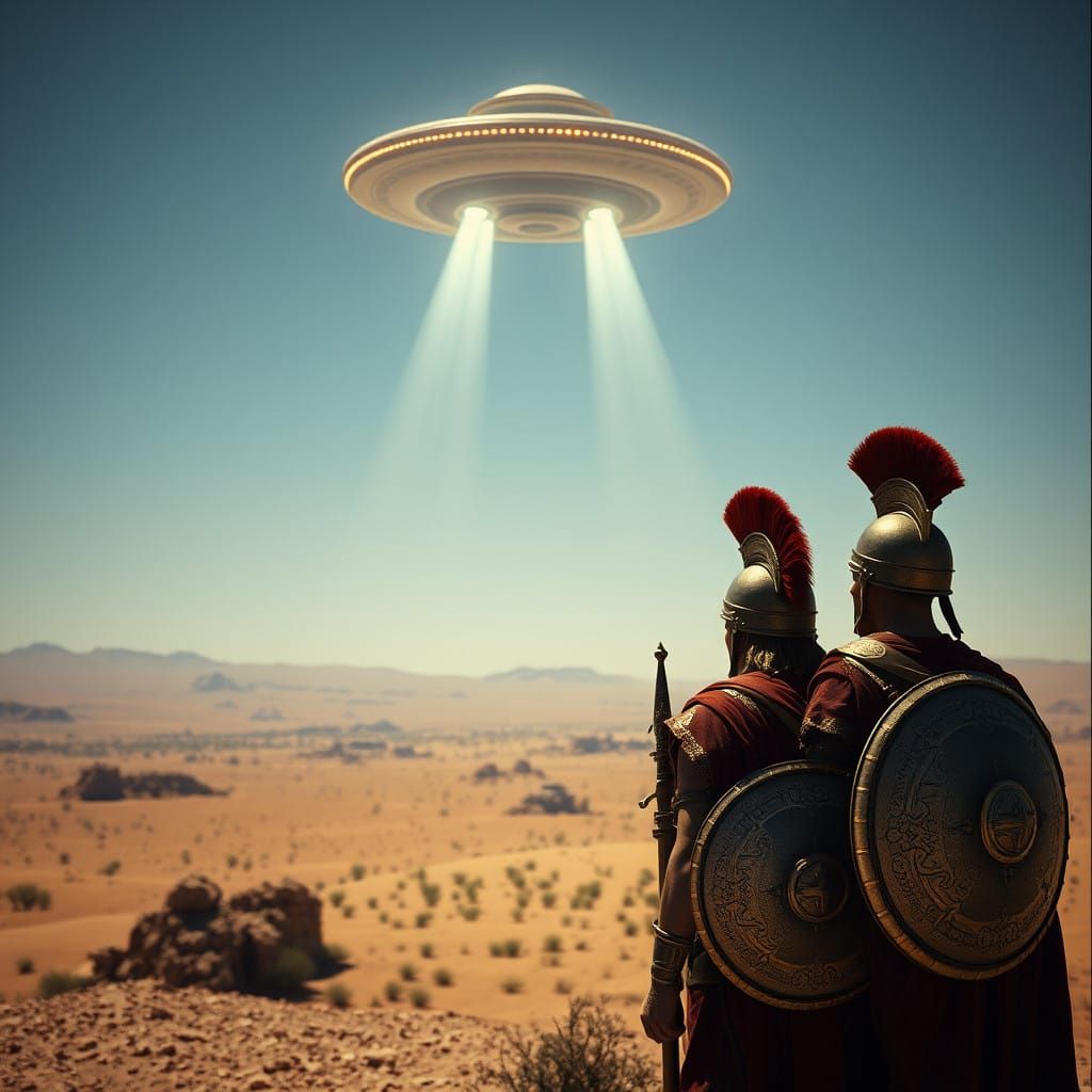 Roman Legionaries Witness Mysterious UFO in Desert Landscape