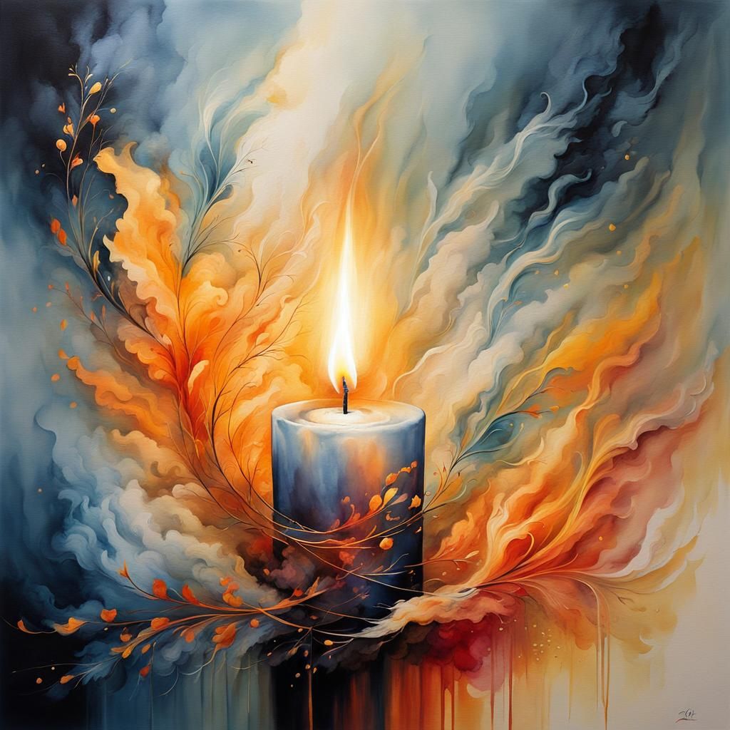 Abstract Watercolor of Candle Smoke in the Wind