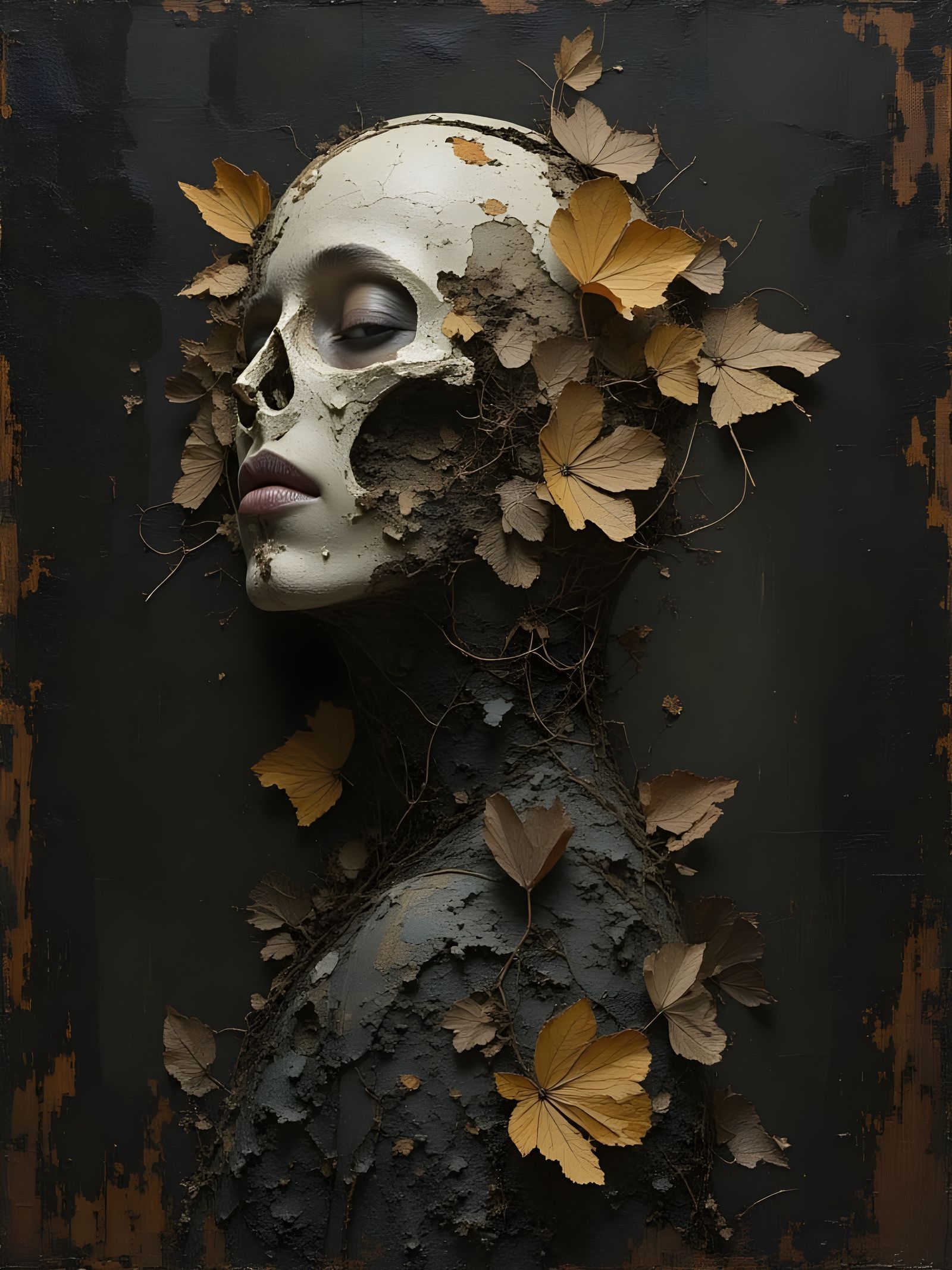 Whimsical Fantasy Creature with Paint Chip Head in Dark Real...