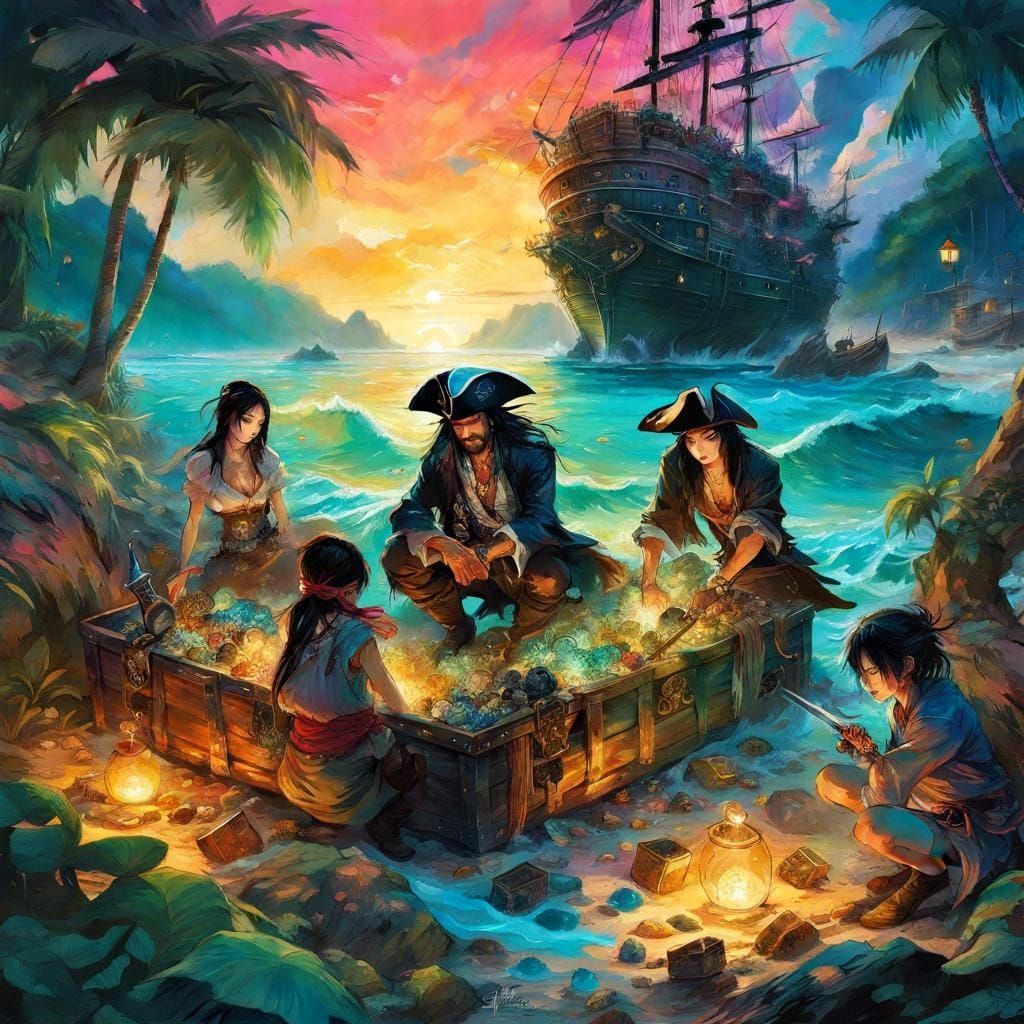 Pirates Bury Treasure: Fantasy Manga Art