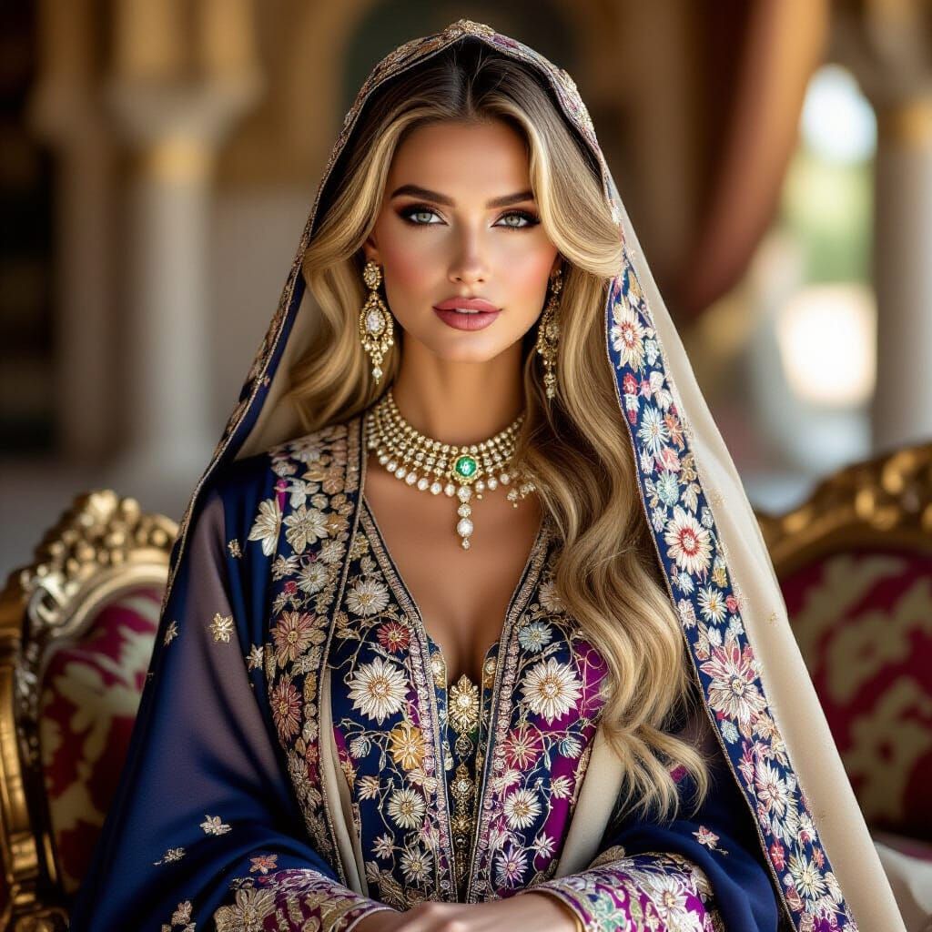 Regal Woman in Modern Luxury Abaya