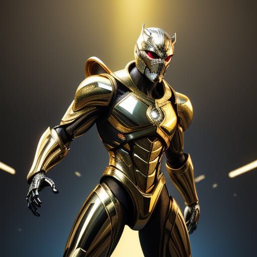 Surreal Chrome Figure in Splash Art Style