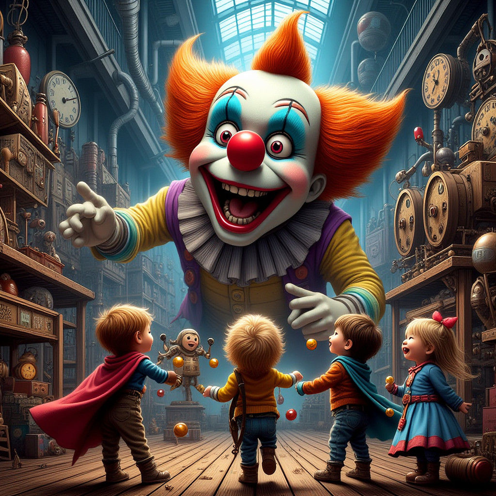 Superhero Kids Play in Whimsical Toy Factory