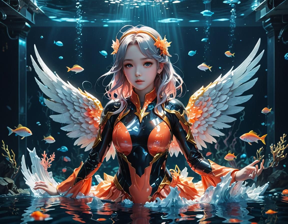 Underwater Angel in Watercolour Style, 3D Anime Art