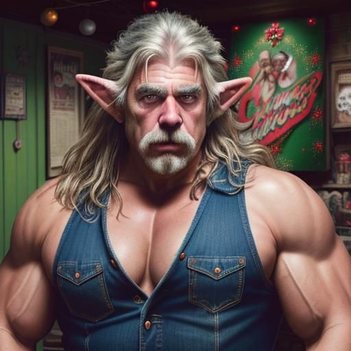 Psychedelic Musclepunk Elf Portrait as Digital Art