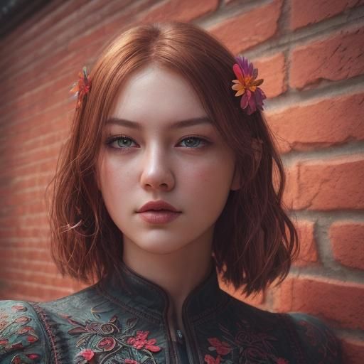 Hyperrealistic City Park Flower Garden with Red Brick