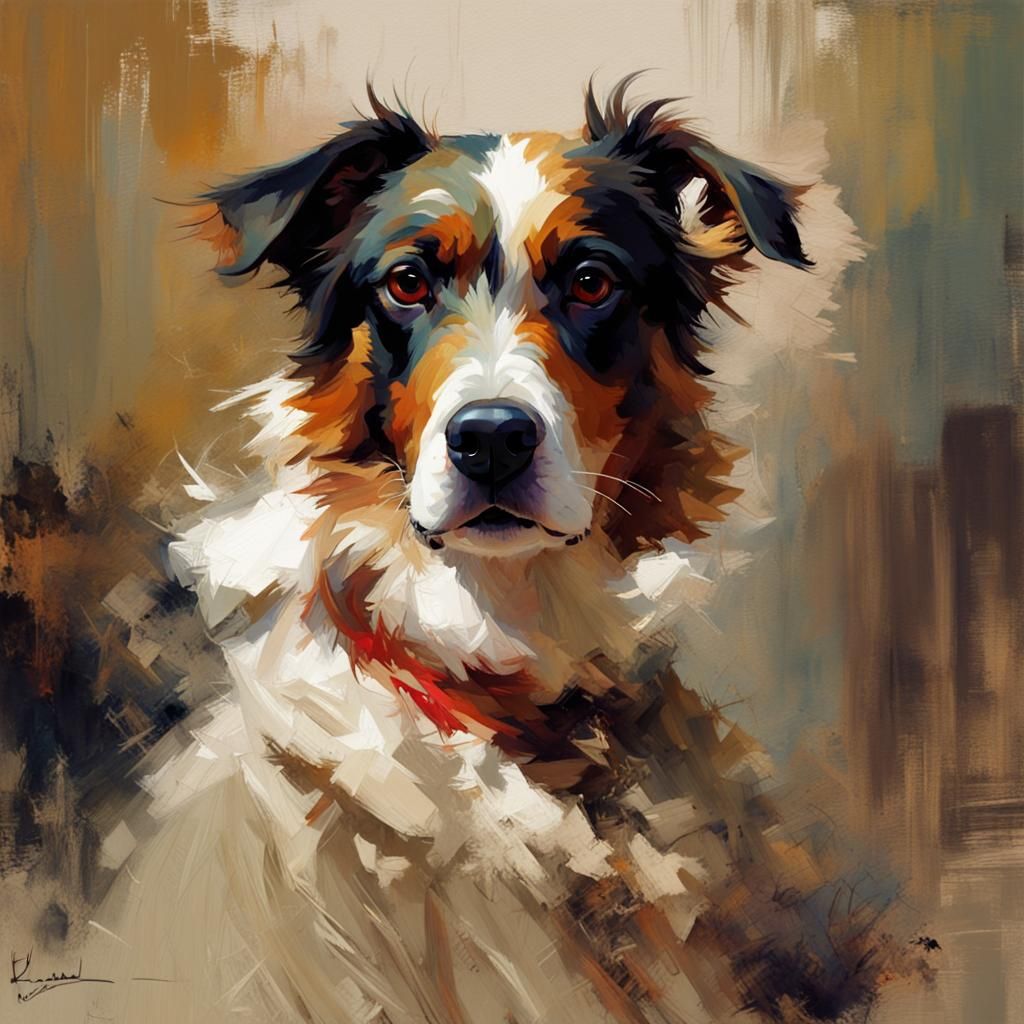Cute Dog Portrait in Impressionist Watercolor Style