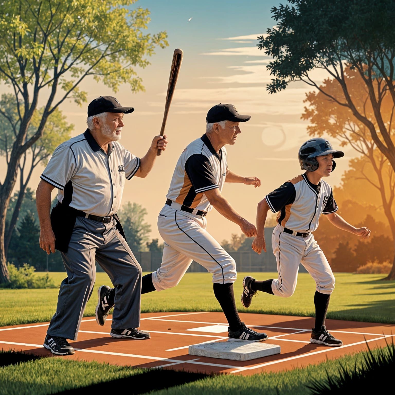 Generational Baseball Game at Sunset