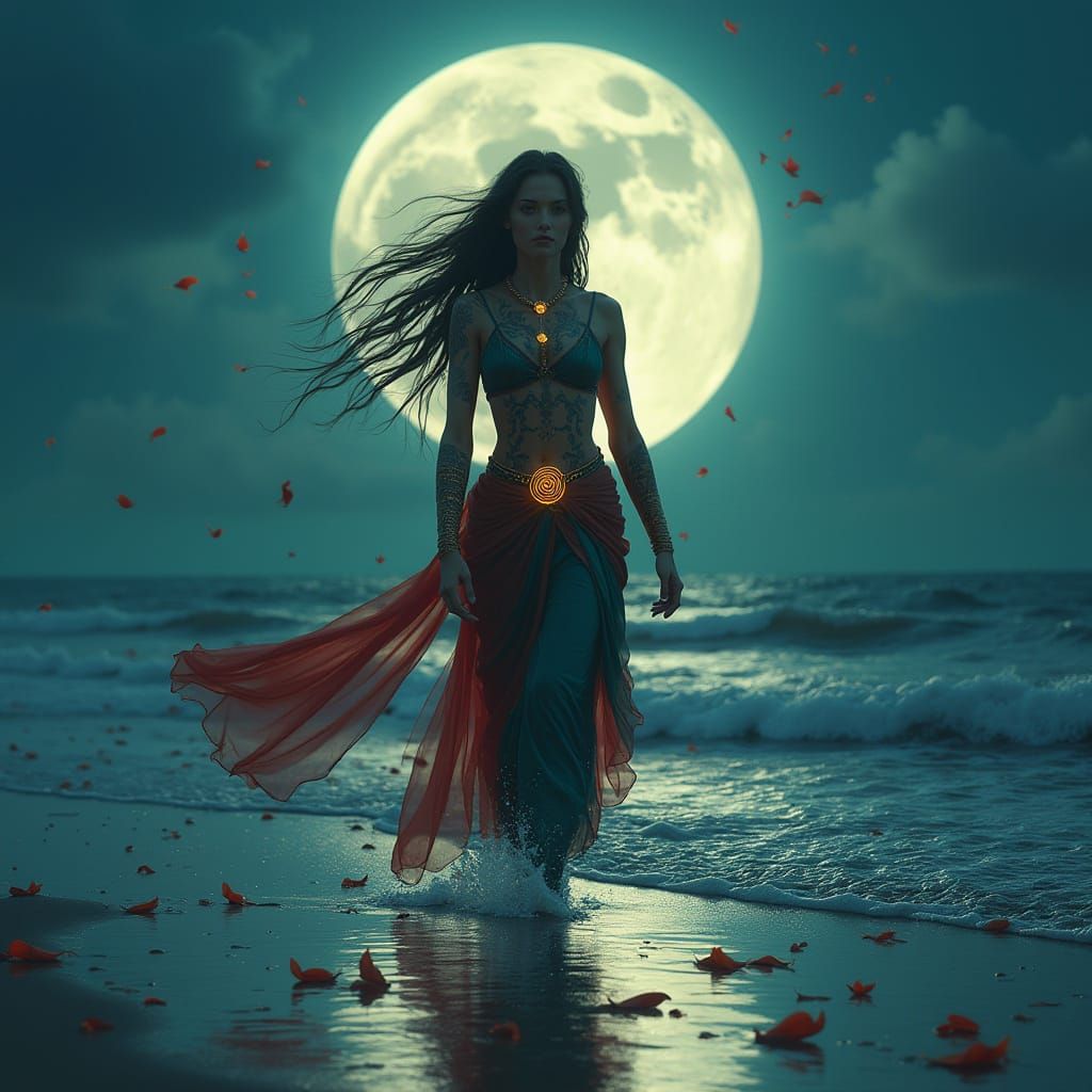 Morgana Le Fae Under Luminous Moon, Ethereal Fantasy Style