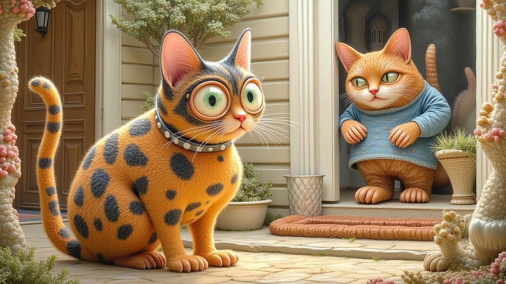 Cat Returns Home in Watercolor Style