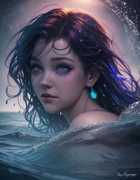 Hyperrealistic Little Mermaid with Shining Eyes
