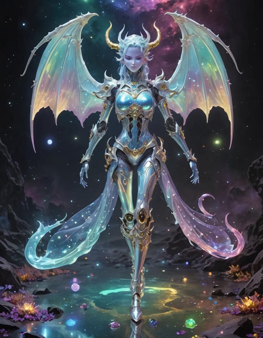 Rainbow Dragon Girl with Metal Skeleton