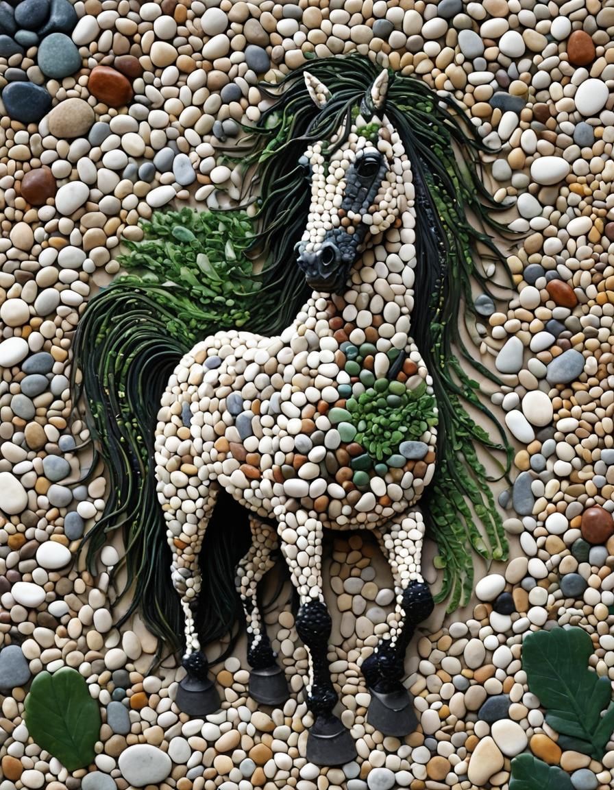 Pebble Art Horse with Seaweed Mane