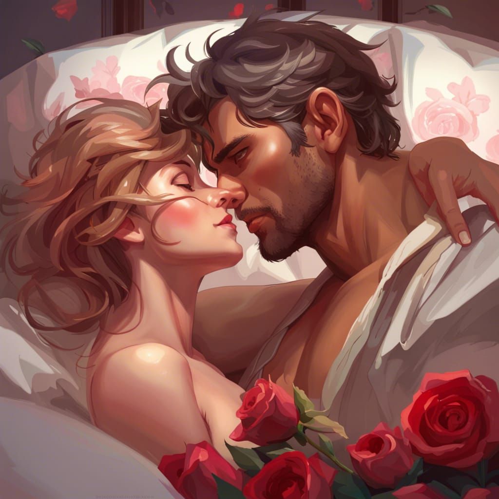 Sensual Portrait with Roses in Hyperdetailed Style