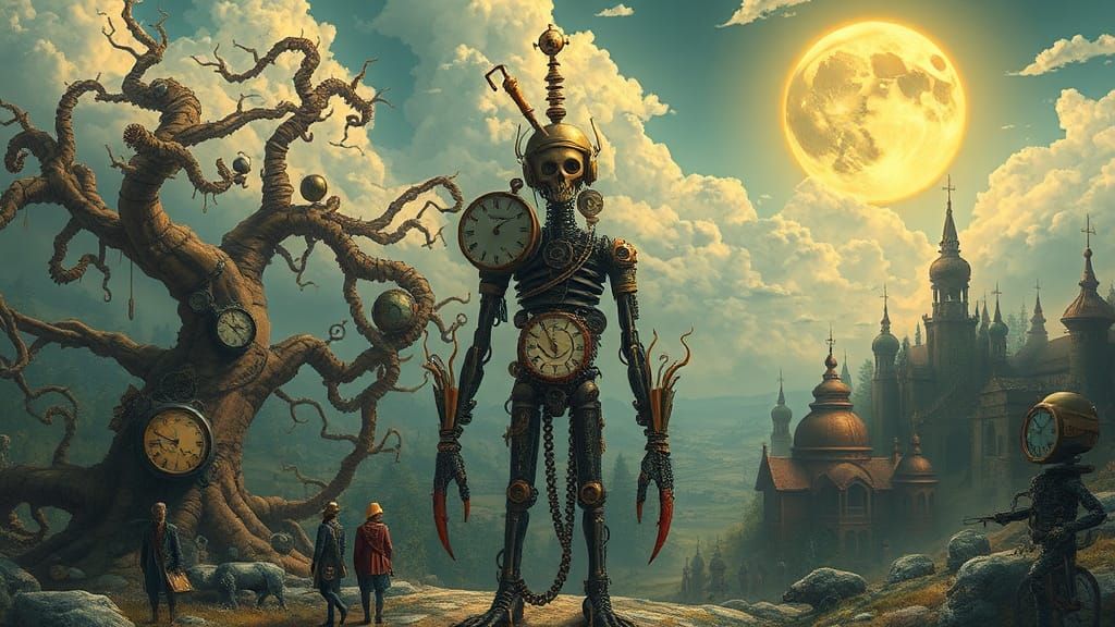 Steampunk Clockwork Humanoid in Surreal Dreamscape