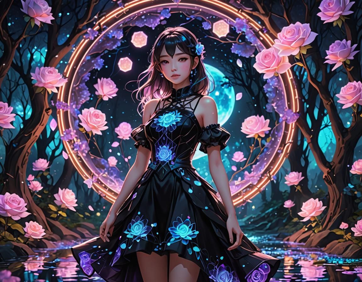 Holographic Honeycomb Dress in Dreamy Enchanted Forest