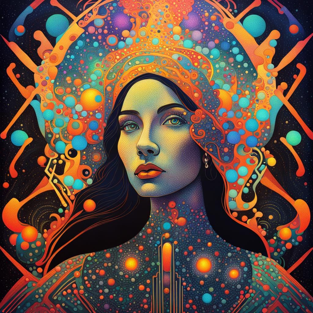 Surreal Art Nouveau Portrait in Neon