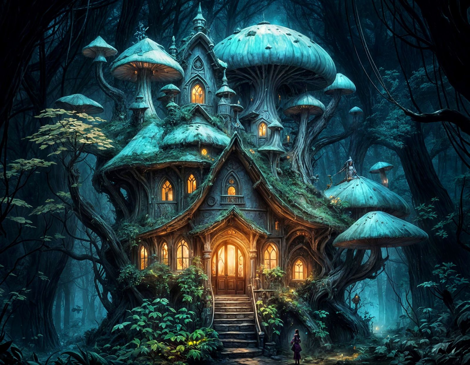 Whimsical Mushroom House in a Fantastical Setting