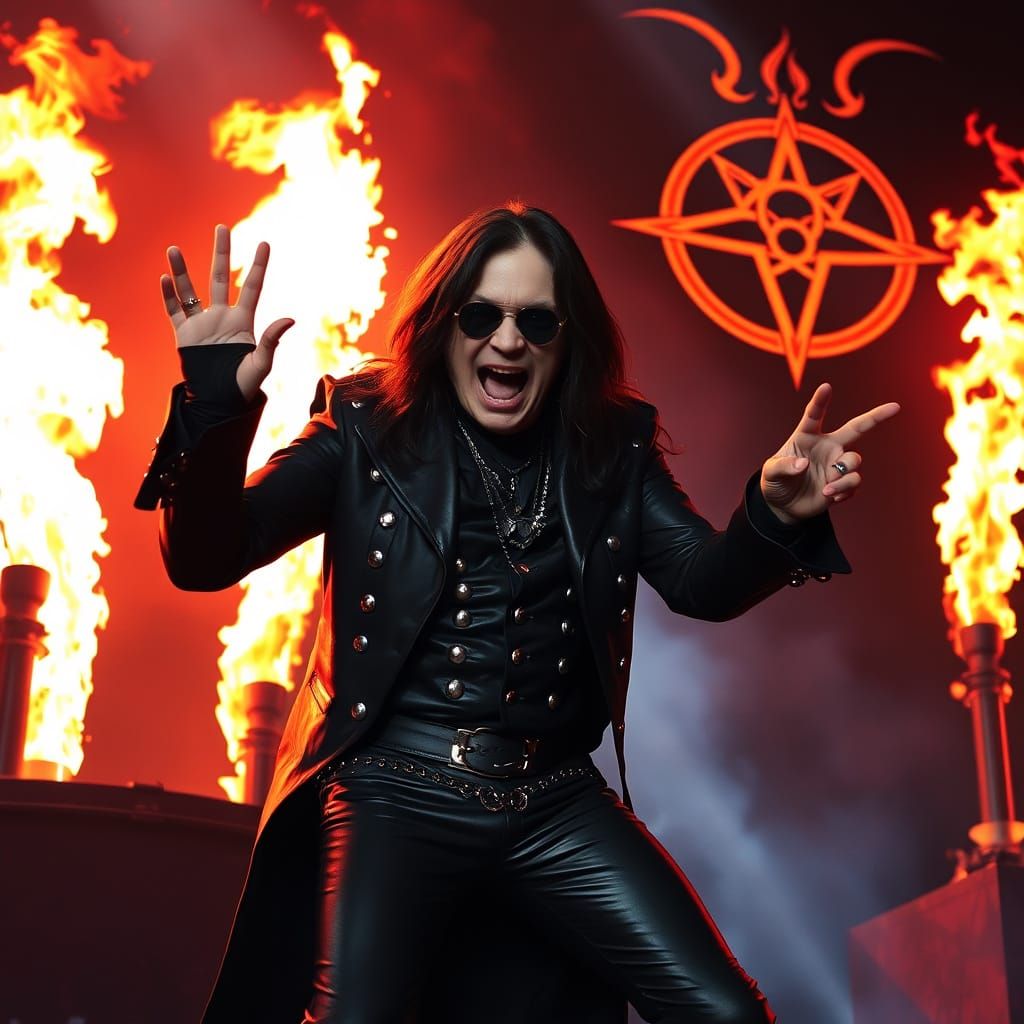 Ozzy Osbourne on Stage in Dark Fantasy Style
