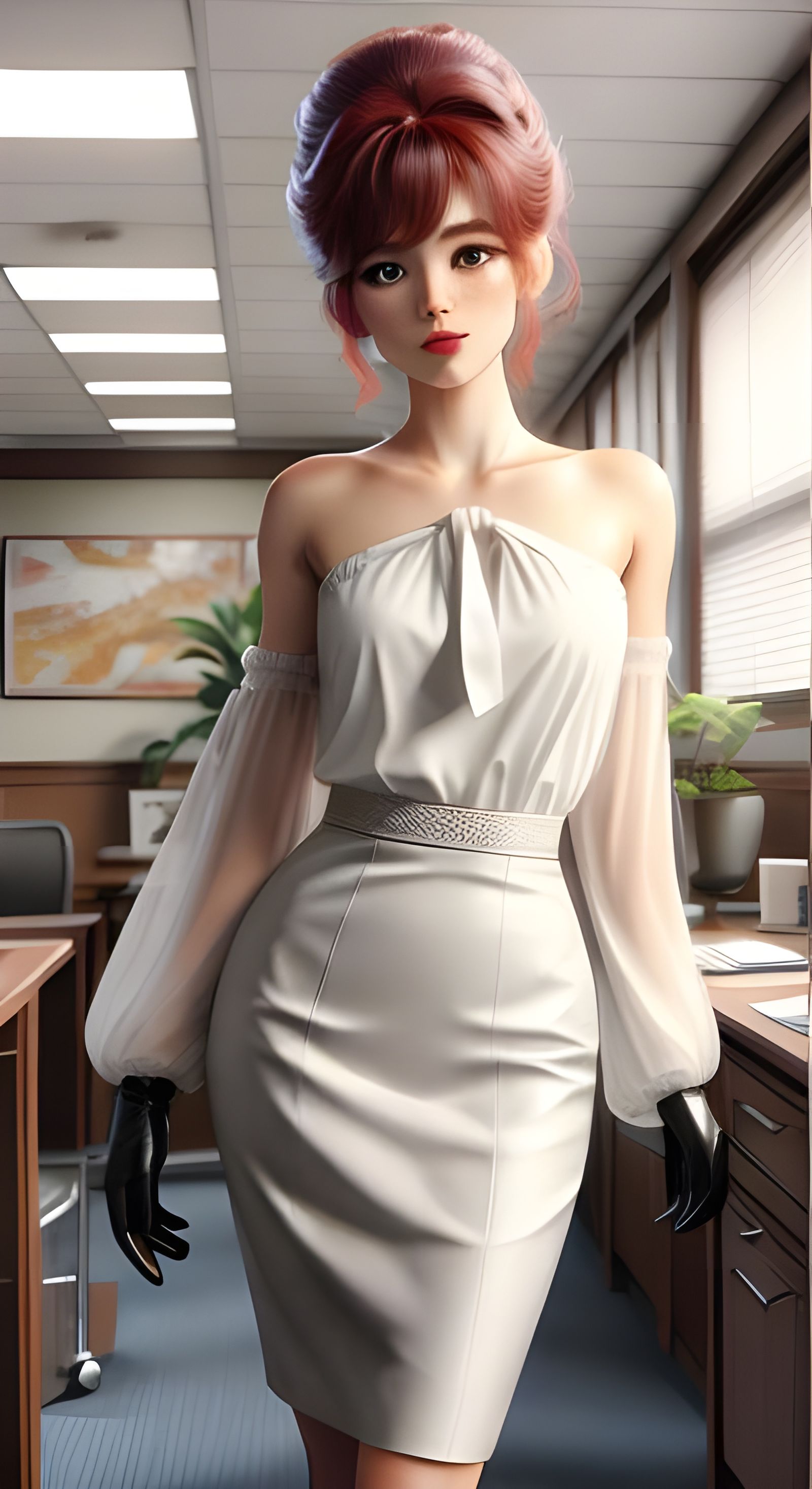 Space Age Secretary in 1960s Office Scene