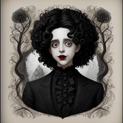 Whimsical Black Flowers in Burton-esque Style