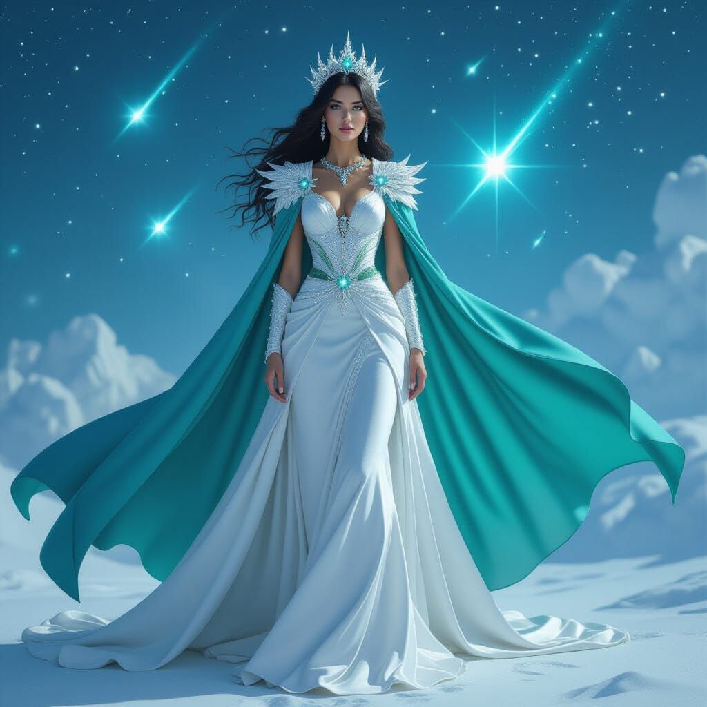 Celestial Alien Princess in Starry Gown, Digital Art