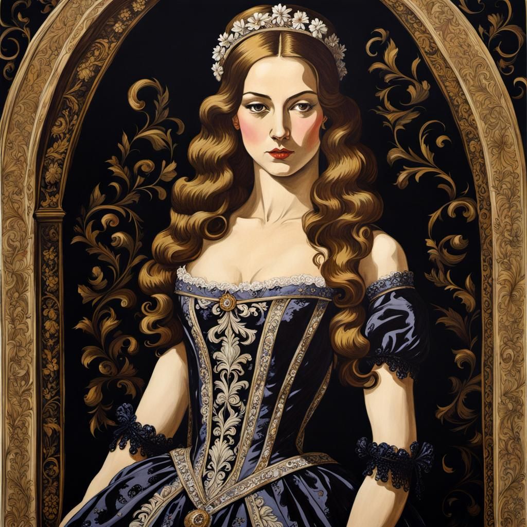 Bohemian Gothic Princess in Gouache Ink Print