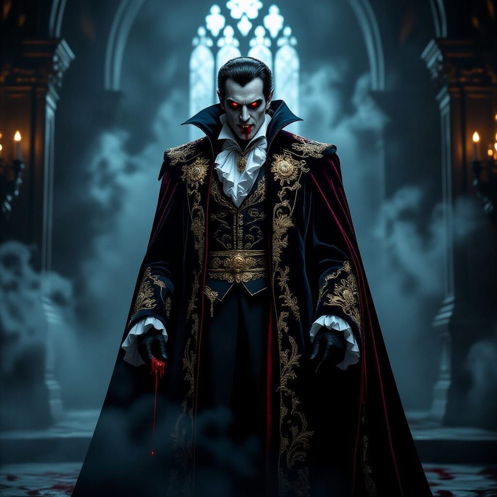 Count Dracula's Gothic Castle Portrait in Cinematic Style