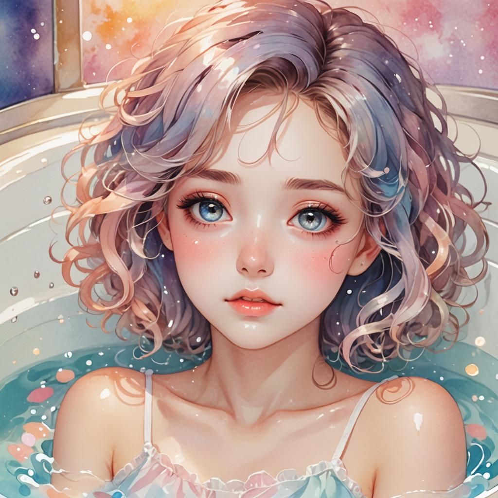 Shy Anime Girl Portrait in Watercolor Style