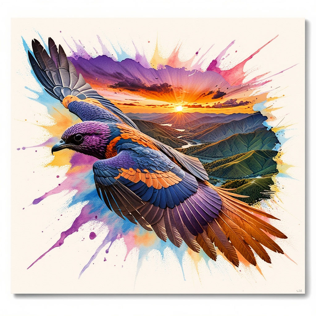 Colorful Bird Double Exposure in Natural Landscape
