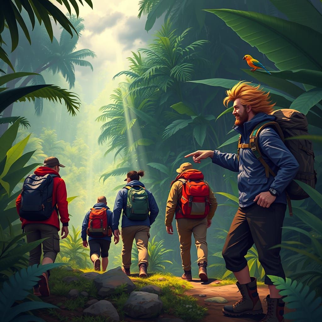 Tropical Rainforest Explorers in Vibrant Green