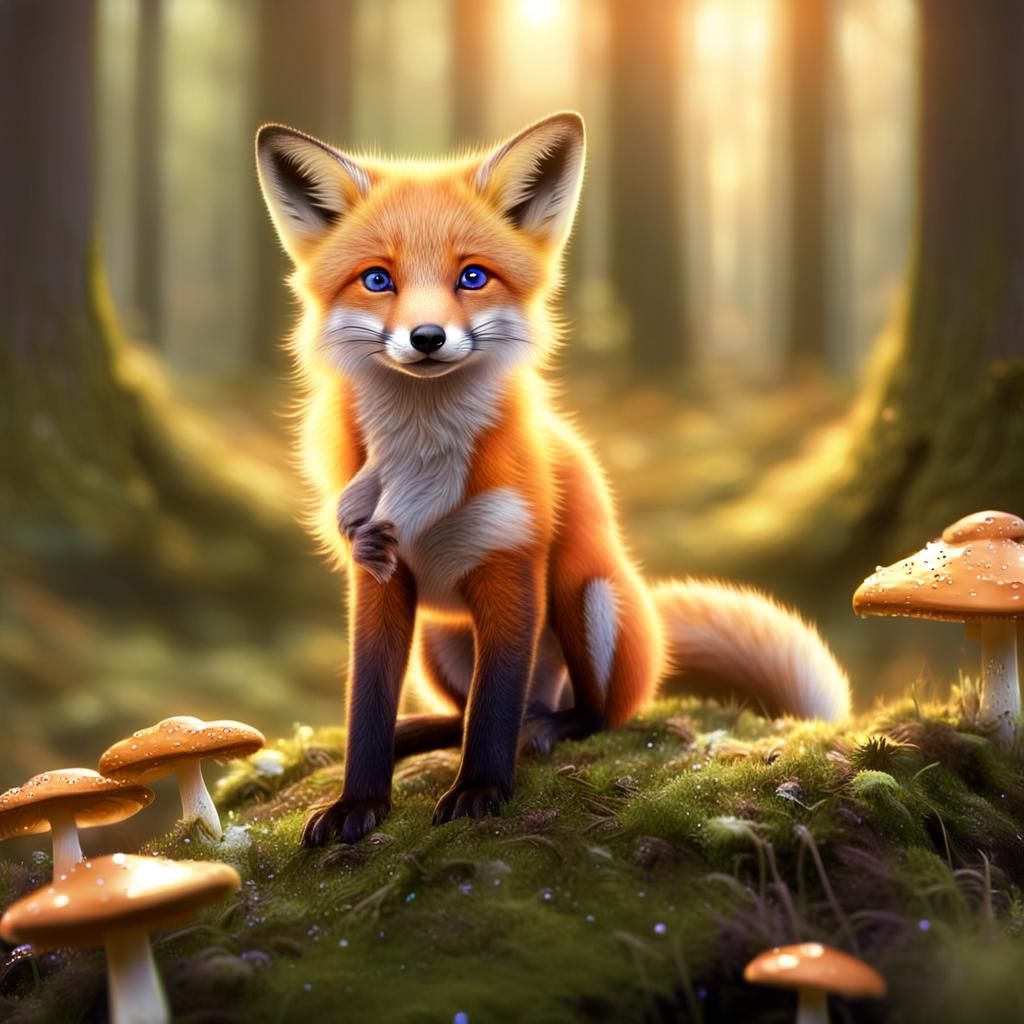 Adorable Baby Fox in Forest: Digital Matte Painting