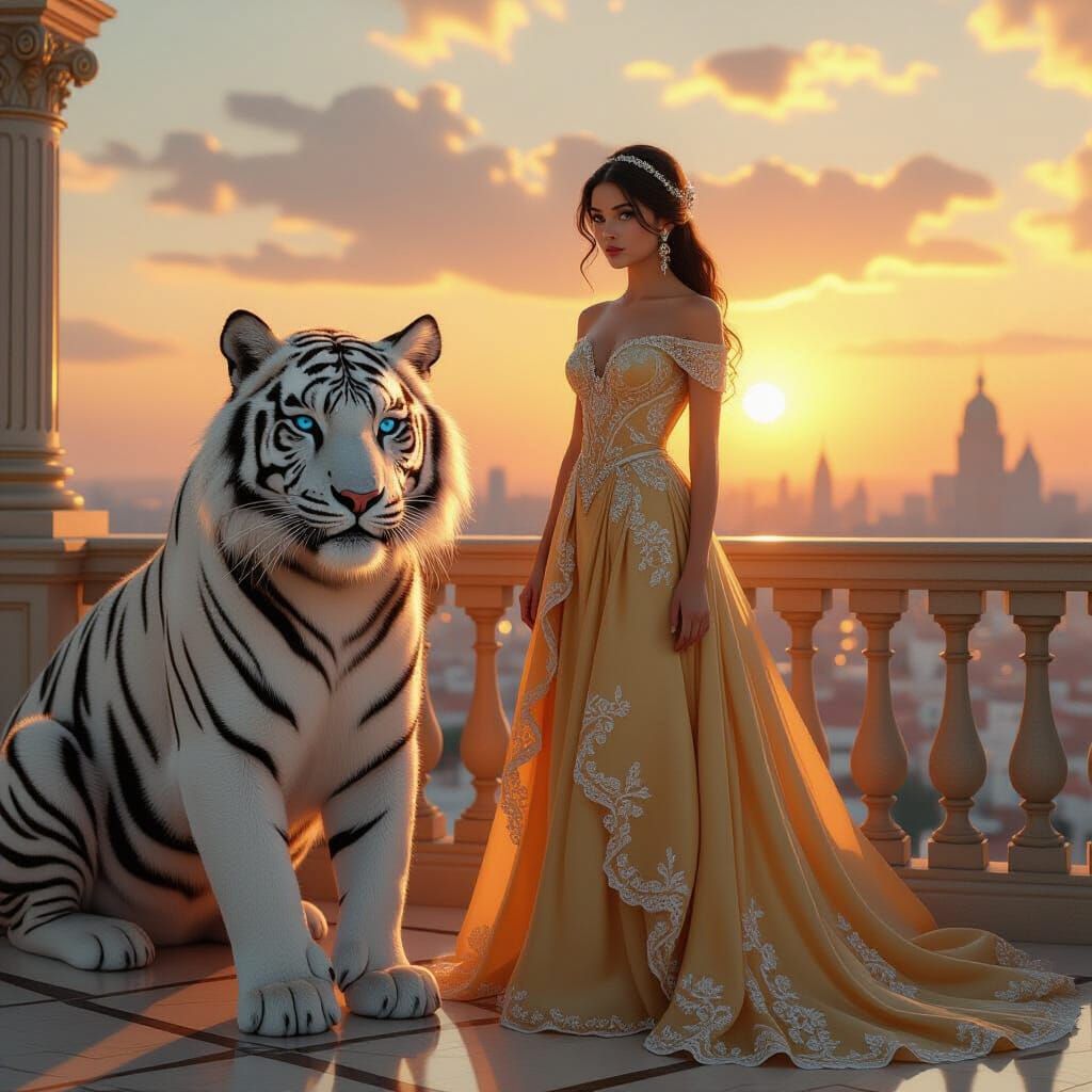 Golden Gown, White Tiger, City Sunset