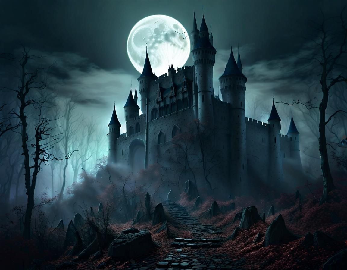 Haunted Castle in Misty Forest: Gothic Digital Art