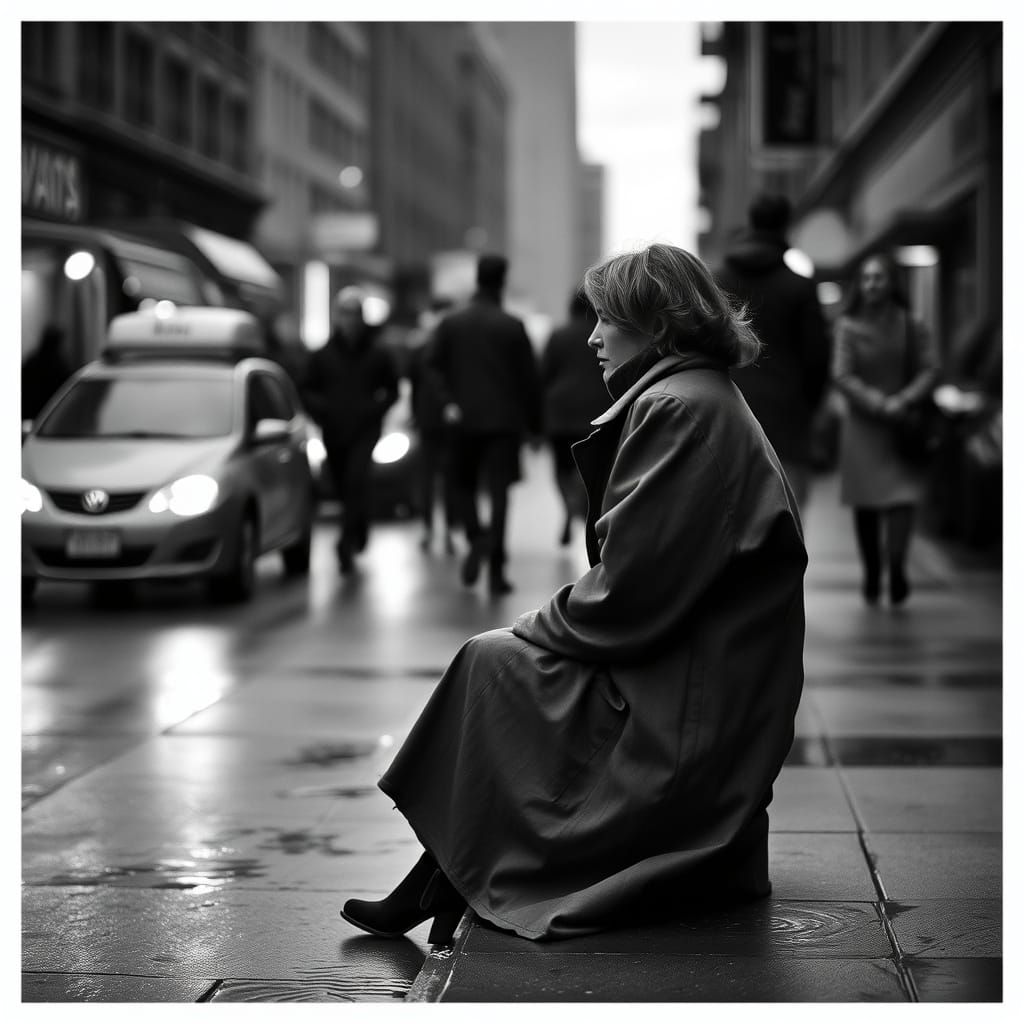 City Woman in Rainy Monochrome