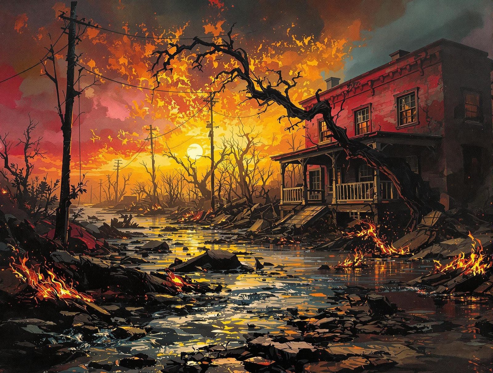 Dramatic Flash Flood Emergency in Texas: Impasto Painting