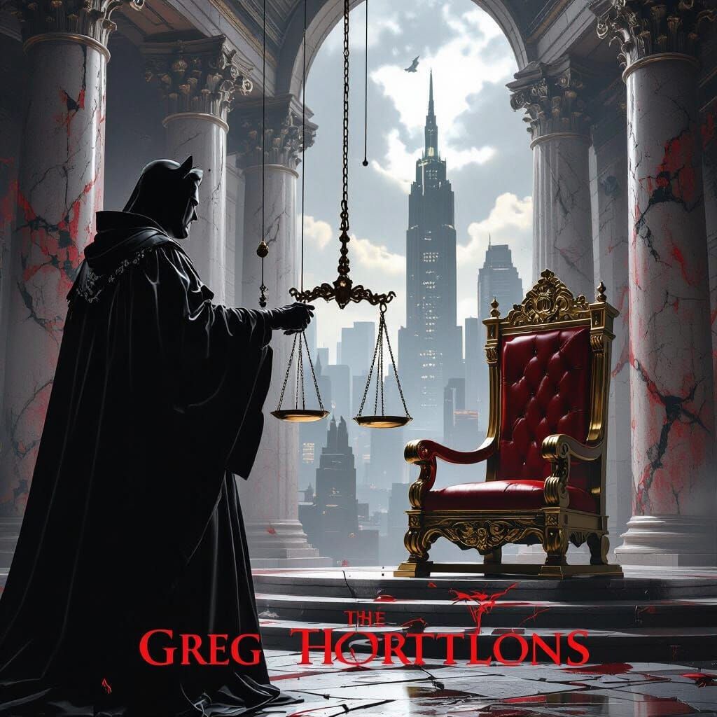 Shadowy Judge and Unjust Scales: Photorealistic Dark Courtro...