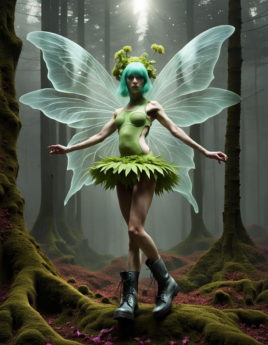 Dancing Fairy in Combat Boots, Surreal Forest Rave