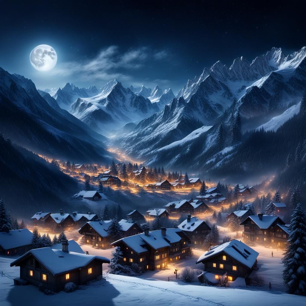 Moonlit Alps at Night: A Digital Matte Painting