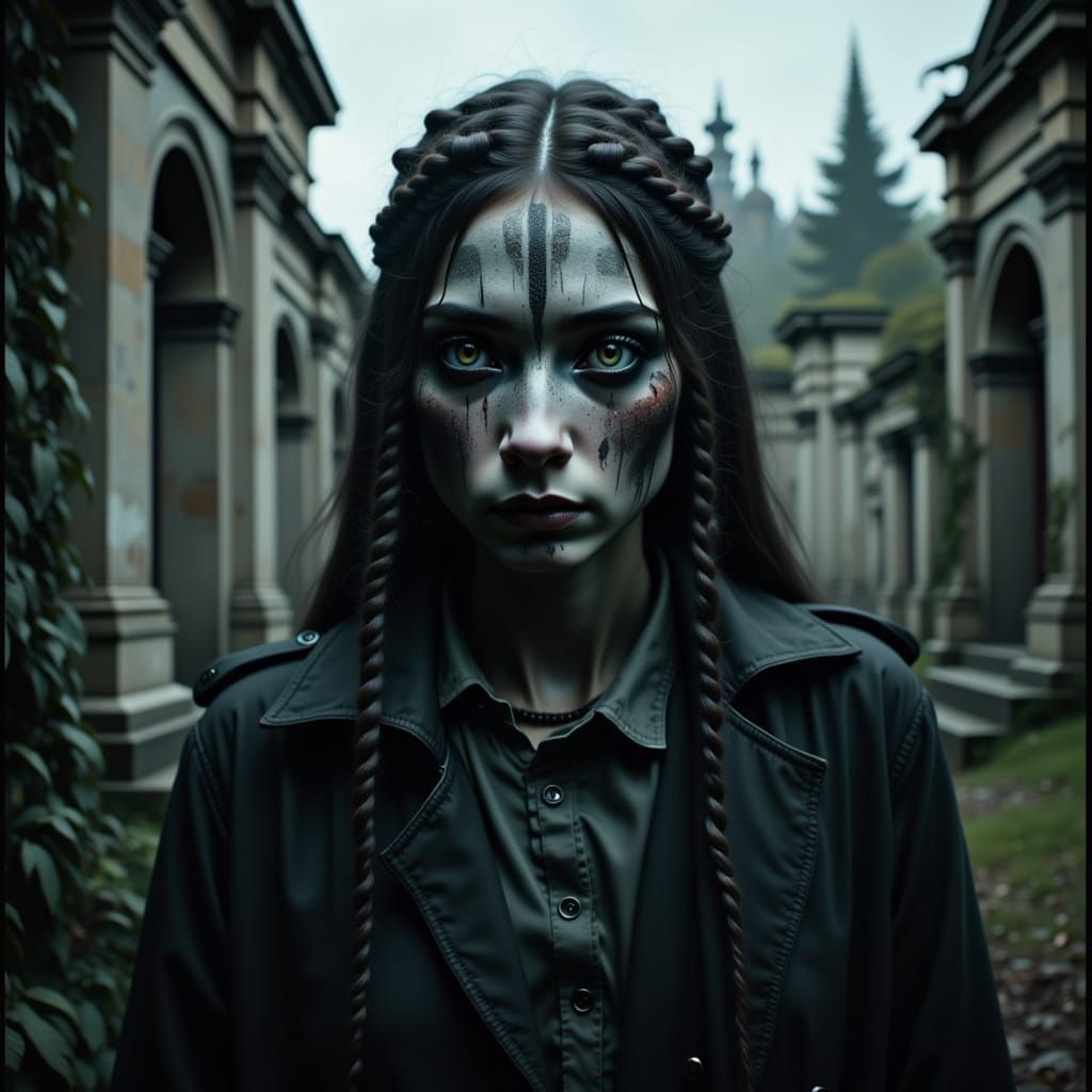 Ethereal Cryptid Goddess in Cemetery Abyss