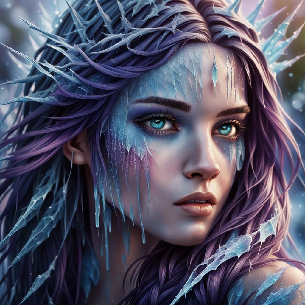 Icy Thorn Hair Portrait in Surrealist Style