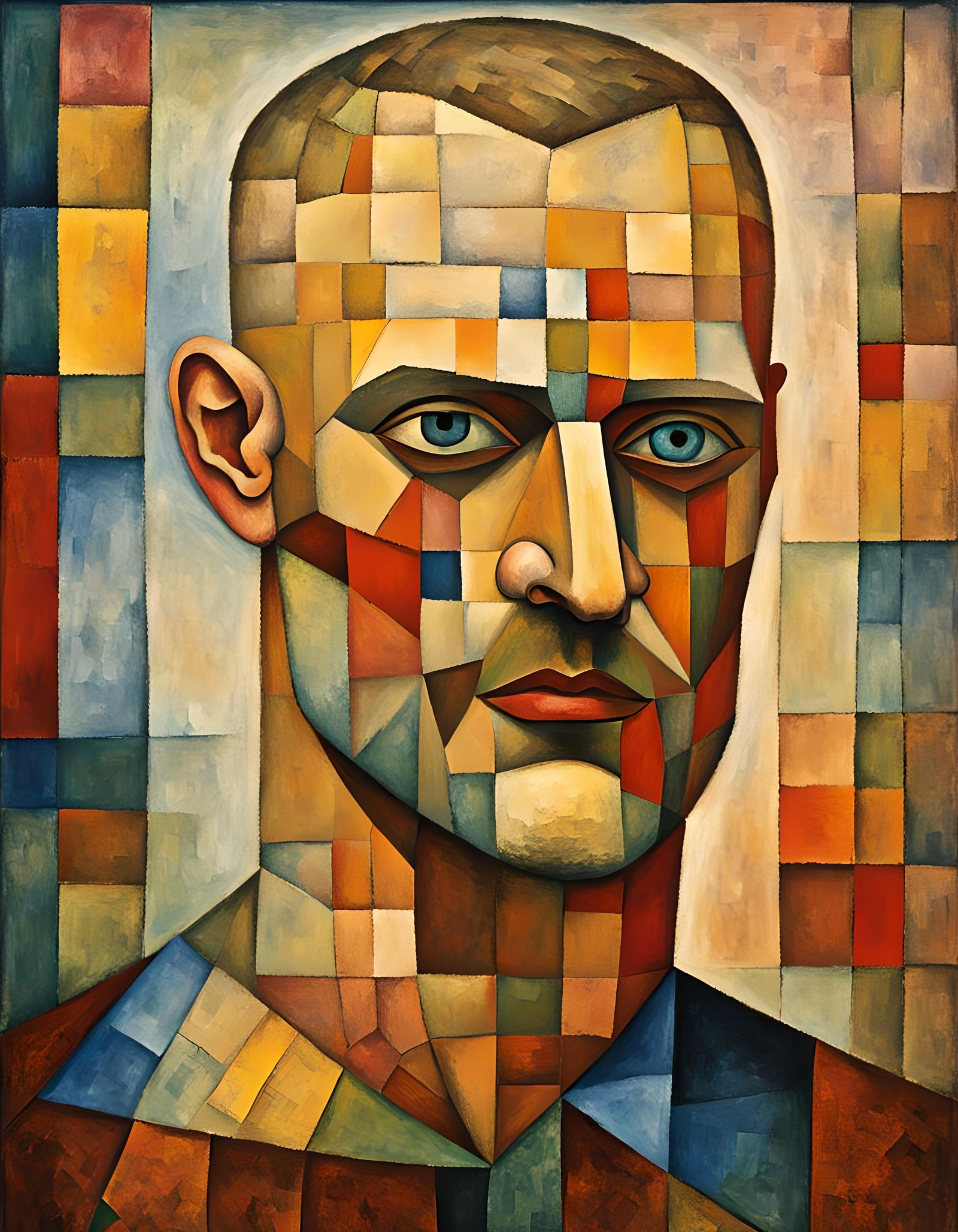 Handsome Blond Man: Cubist Oil Painting Portrait