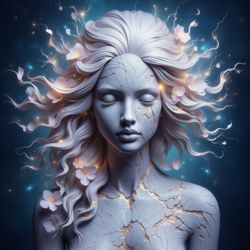 Androgynous Figure with Celestial Halo Hair