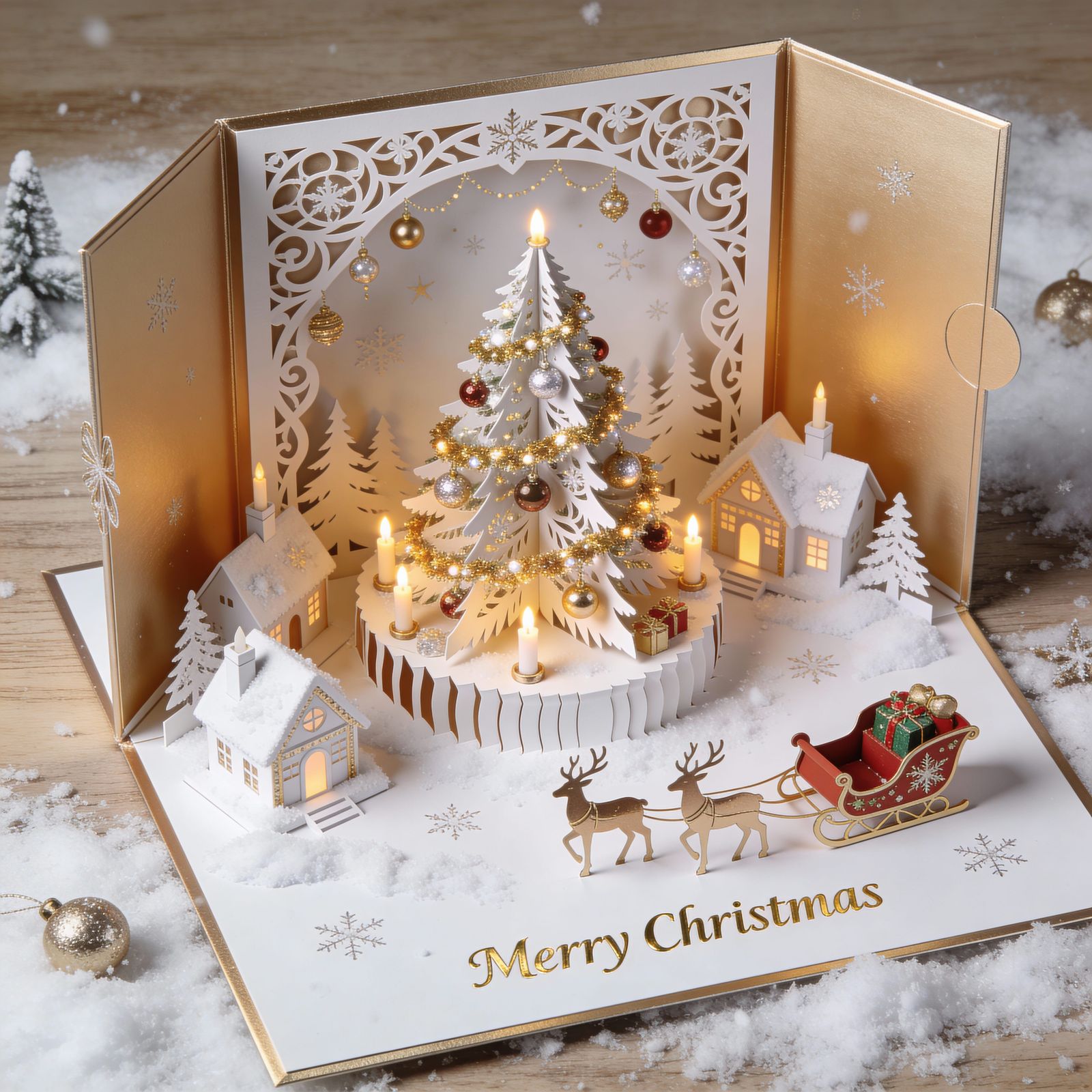 Luxurious 3D Pop-Up Christmas Card with Festive Scenes
