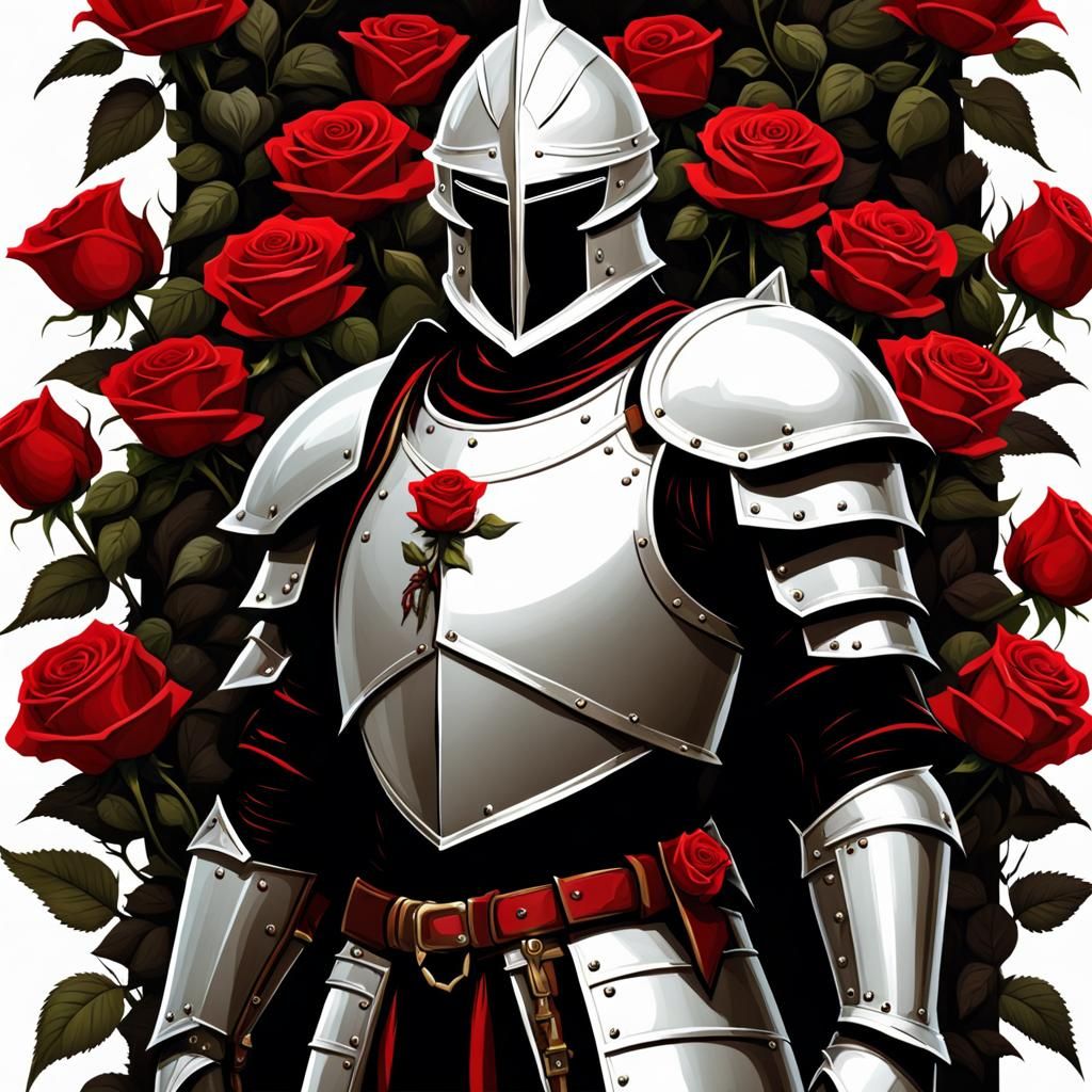 Rose Knight in White Armor with Red Roses
