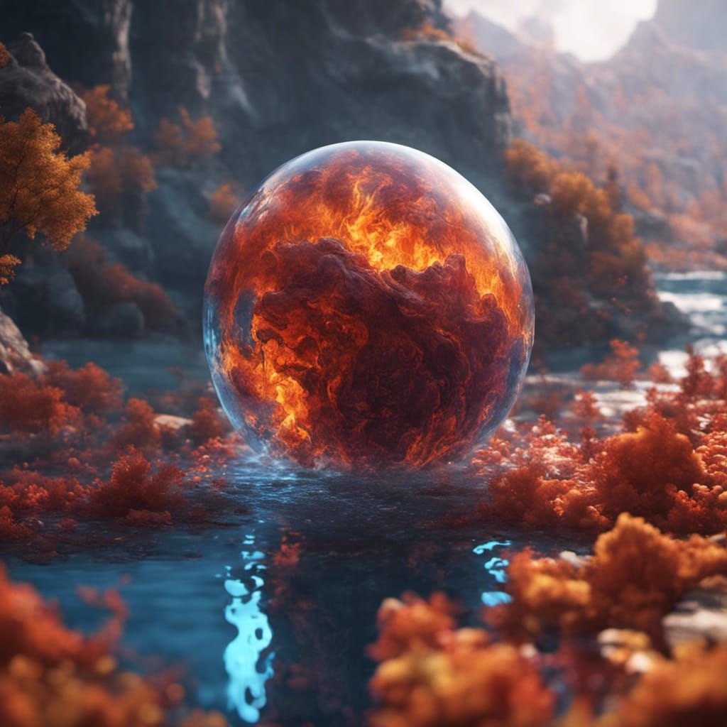 Fire and Water Sphere Fantasy Concept Art